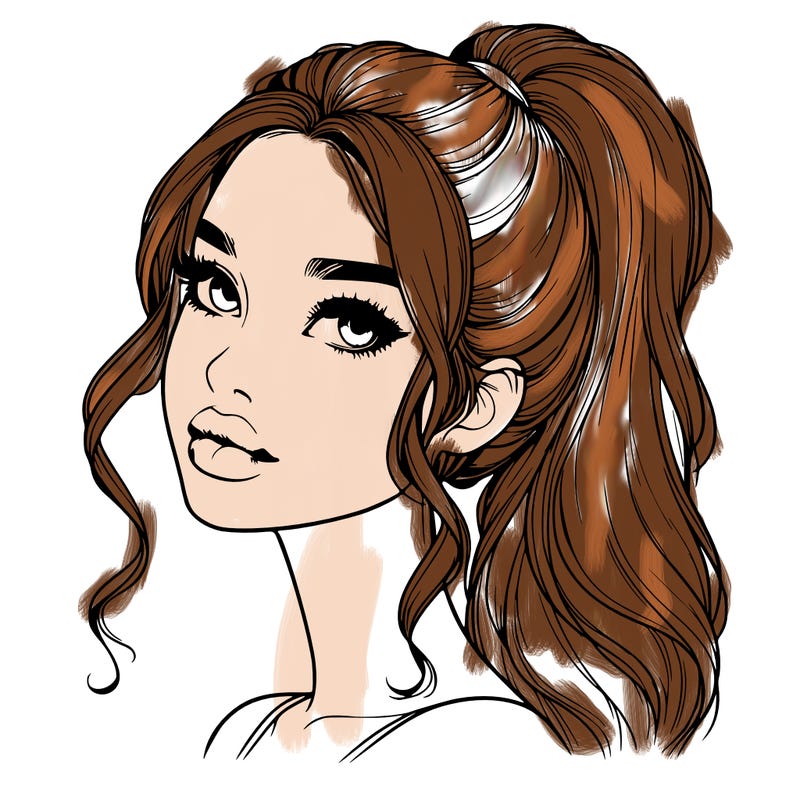 realistic girl with a ponytail on her hair and lips