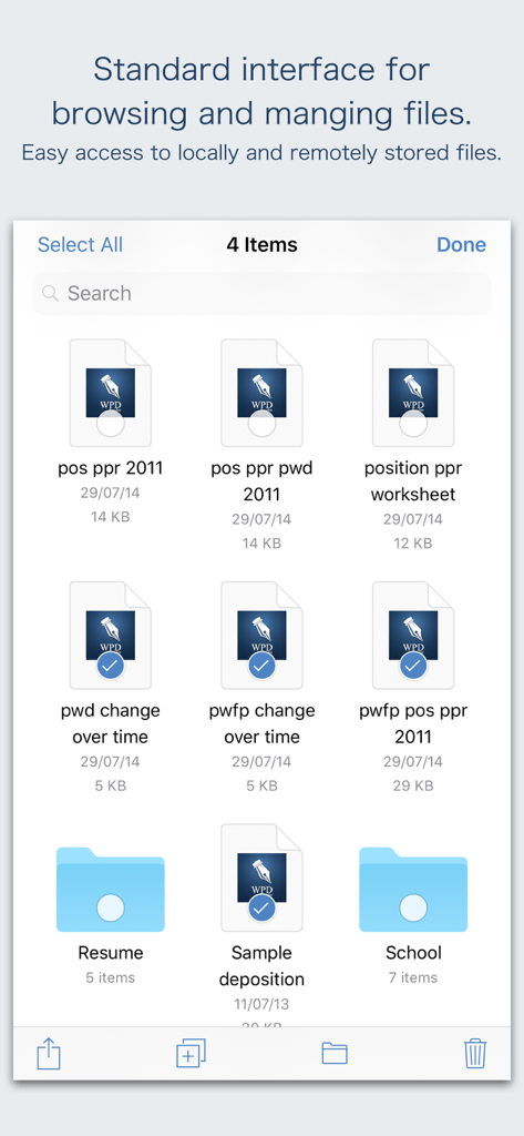 WPD Reader interface for browsing and managing WordPerfect documents and folders