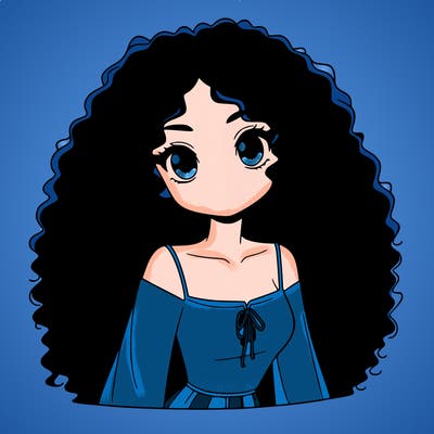 a black anime girl with long afro hair