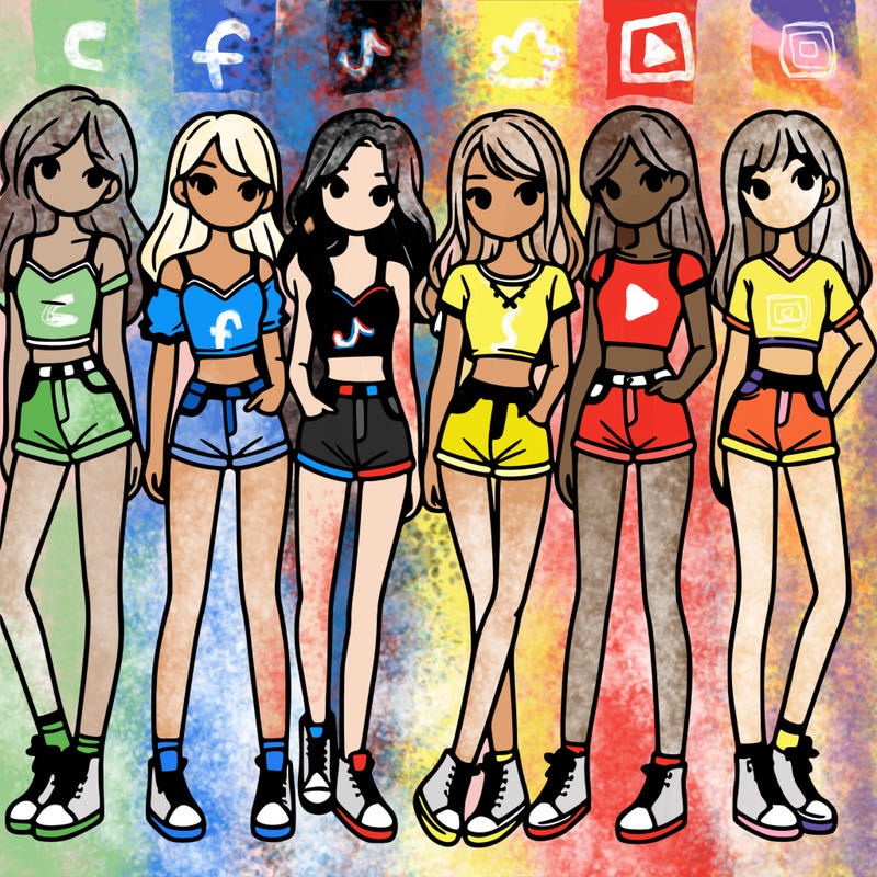 a group of girls wearing crop tops and shorts