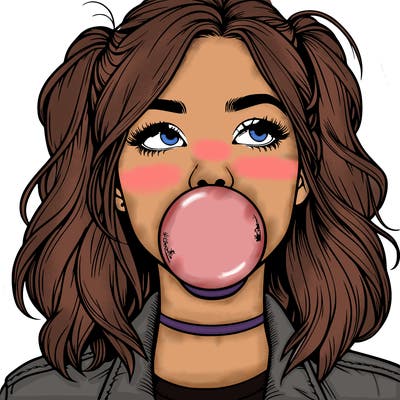 realististic girl blowing bubble -gum