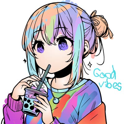 manga character drinking boba