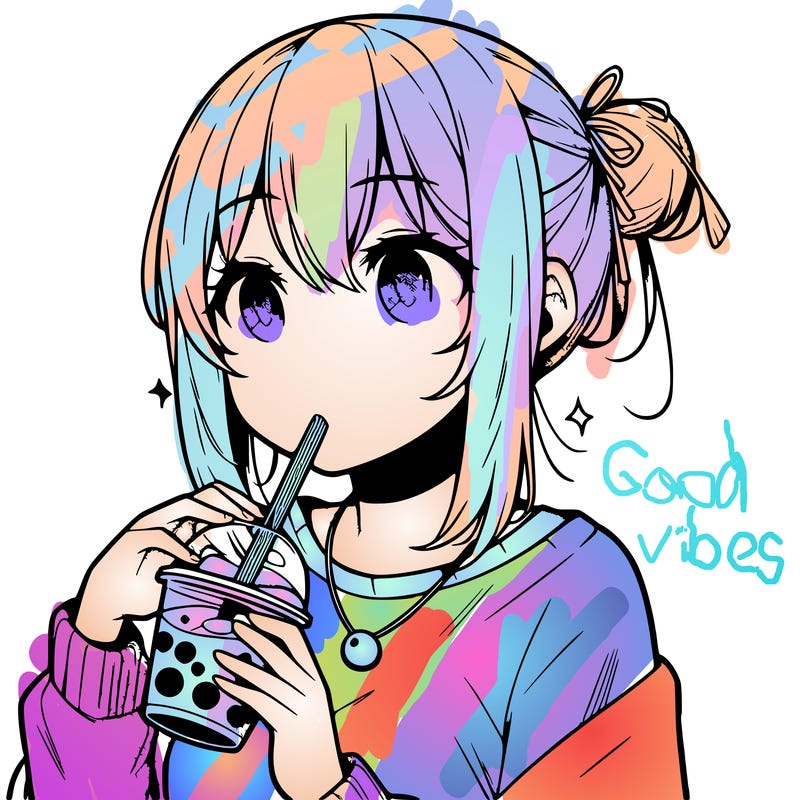 manga character drinking boba