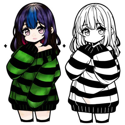 anime girl in a striped oversized sweater
