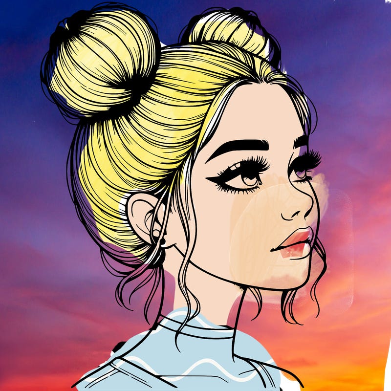 realistic girl with buns on the top of her head