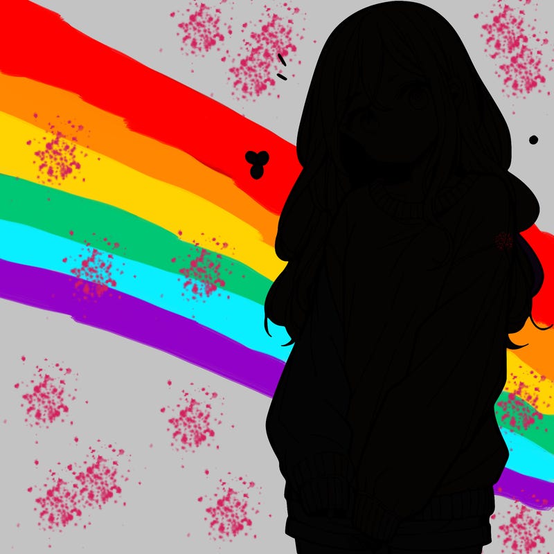 manga teen girl  in a sweater and baggy pants