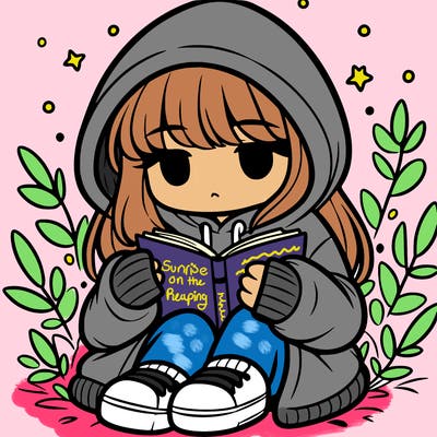 girl in oversized hoodie reading a book