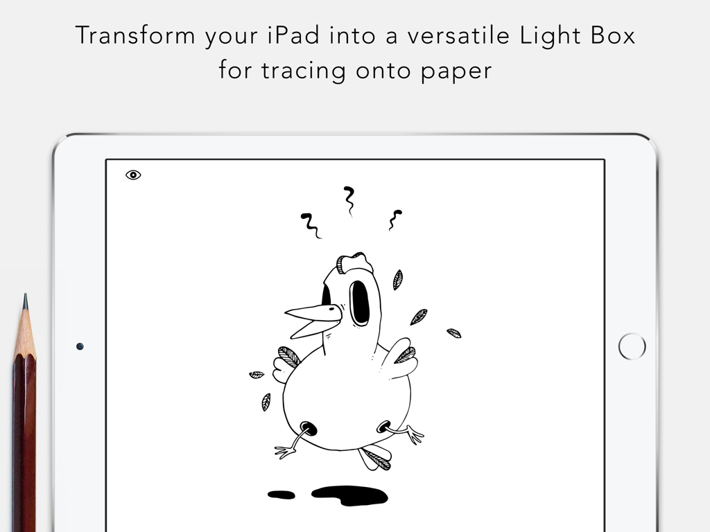 Tracing Board | Lightbox - An iPad screen displaying a black and white chicken illustration used as a light box for tracing