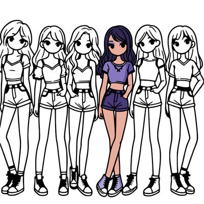 a group of girls wearing crop tops and shorts
