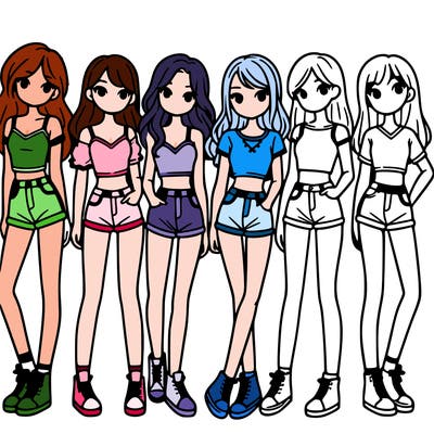 a group of girls wearing crop tops and shorts