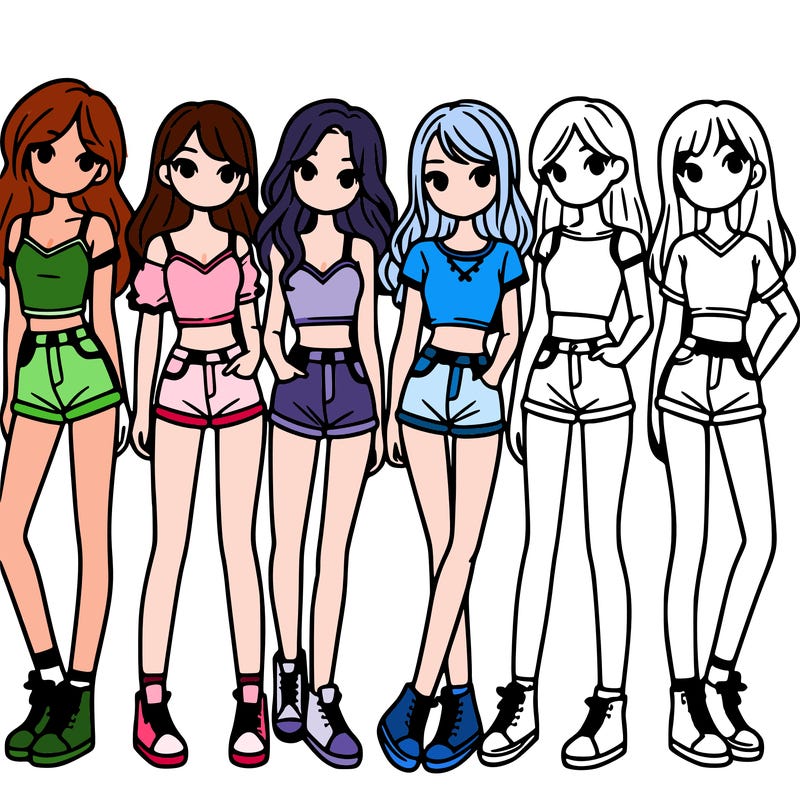 a group of girls wearing crop tops and shorts