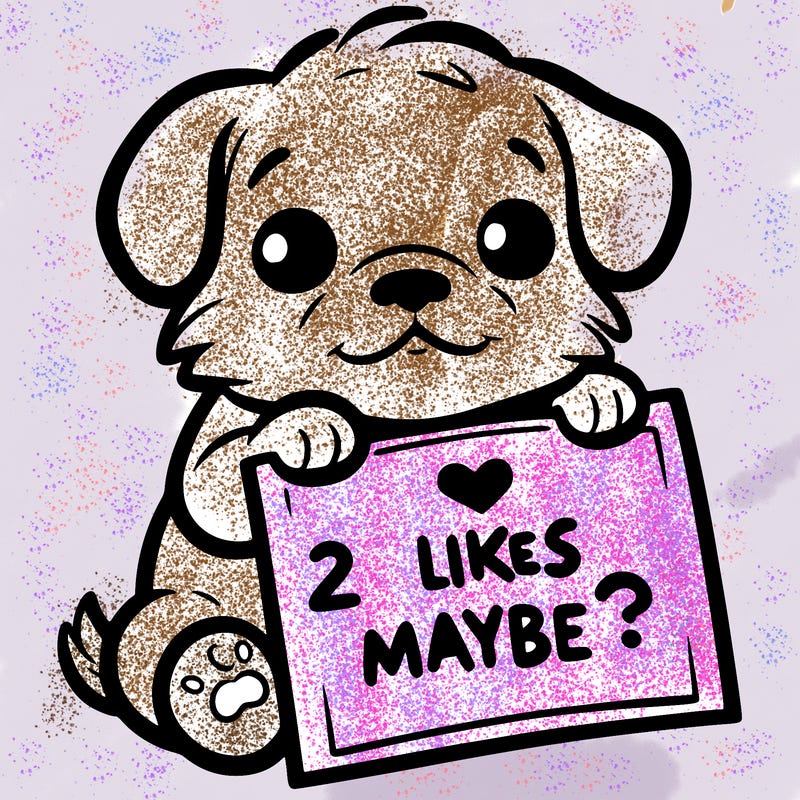 a puppy holding a sign that says 2 likes maybe?