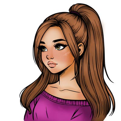 realistic girl with a high ponytail