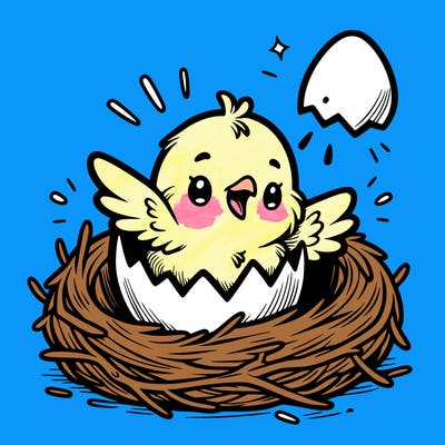 a baby chick hatching from an egg in a nest