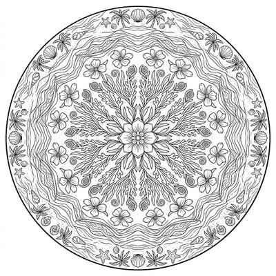 Embrace the fresh vibes of spring with this stunning beach-themed mandala coloring page. Discover a serene coastal scene intricately woven into a symmetrical design, inviting you to relax and create.