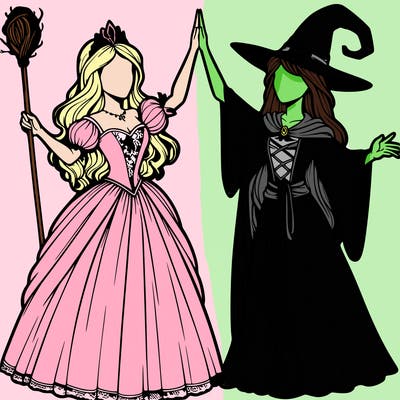 detailed realistic split of a princess and a witch