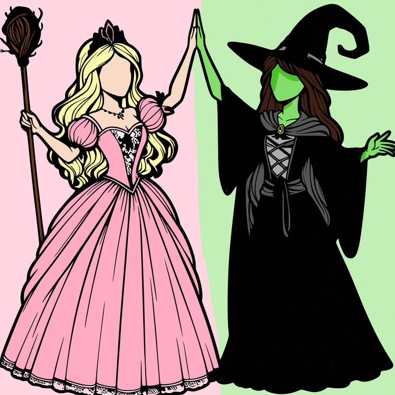 detailed realistic split of a princess and a witch