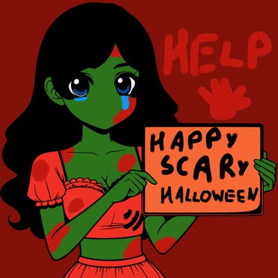 realistic pretty girl holding blank sign