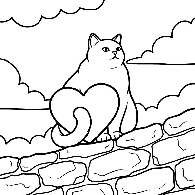a cat sitting on a ledge with a heart