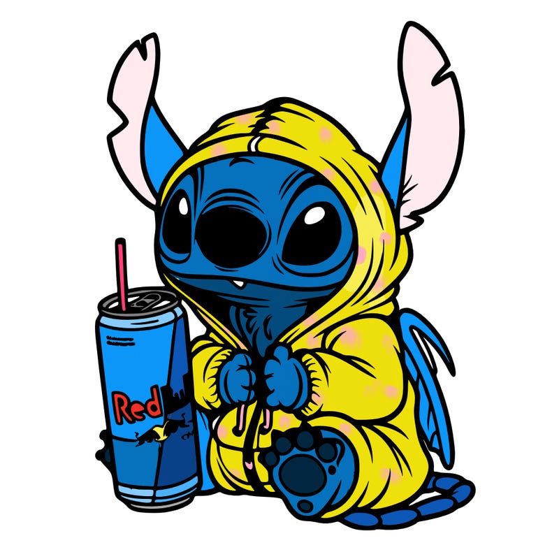 stitch a hoodie and redbull