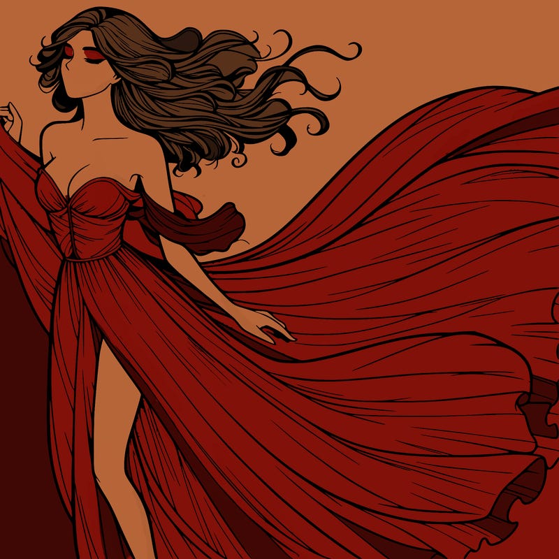 realistic woman in dress flowing the the wind