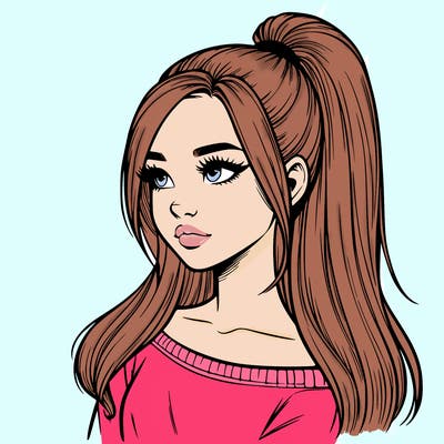 realistic girl with a high ponytail
