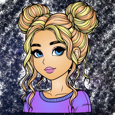 realistic girl with two buns in her hair