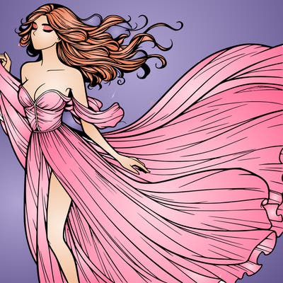 realistic woman in dress flowing the the wind