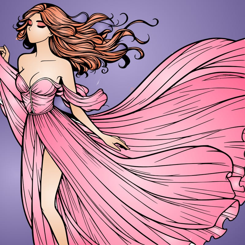 realistic woman in dress flowing the the wind