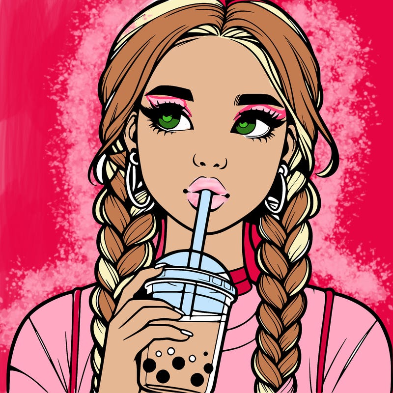 realistic girl with braided hair drinking boba