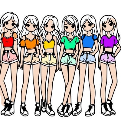 a group of girls wearing crop tops and shorts
