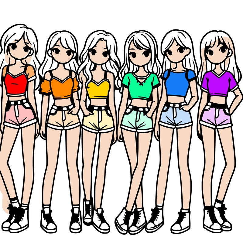 a group of girls wearing crop tops and shorts