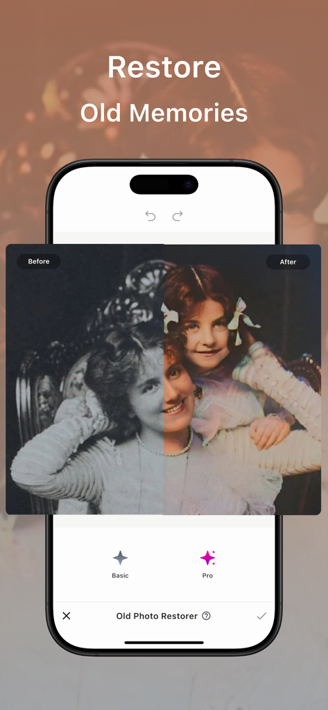 Unblur Image - AI Enhancer - AI 이미지 향상 앱을 사용하여 복원 및 색상화된 오래된 사진의 비교