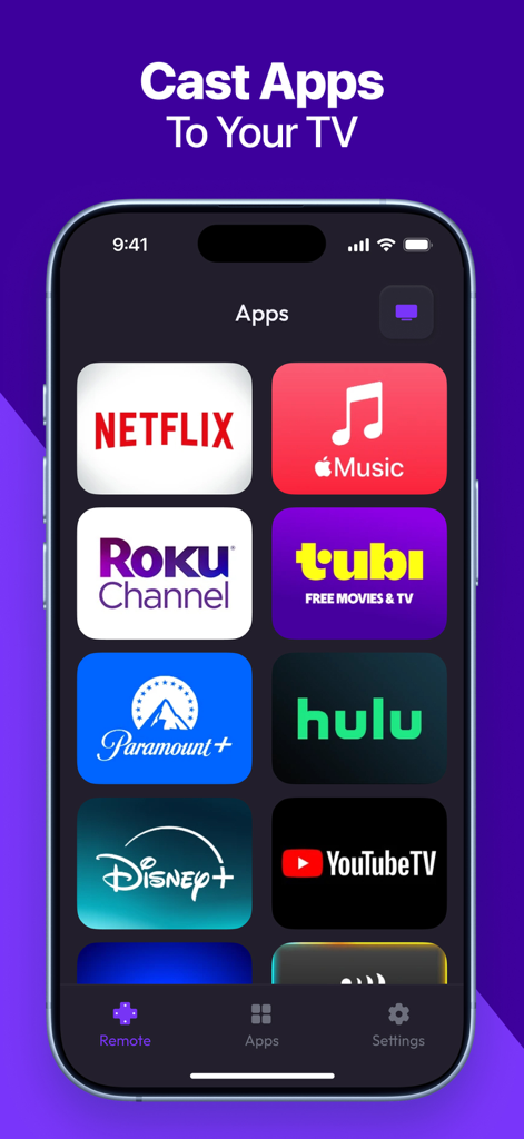 Smartphone screen showing various streaming app icons like Netflix Disney Plus and Hulu for quick casting to a Roku TV