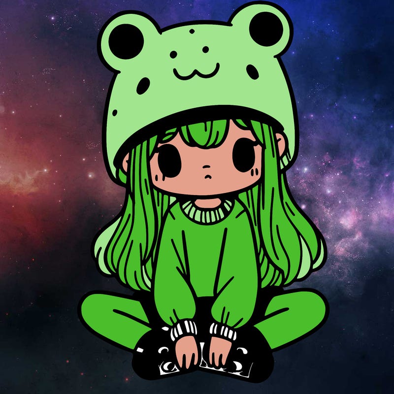 a girl wearing a frog hat and some frog socks