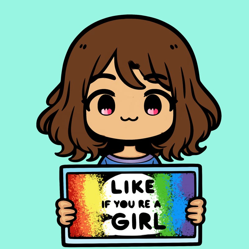 a cute girl holding a sign that says like if you’re a girl