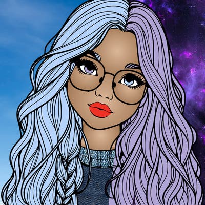 girl with long hair and freckles and glasses realistic