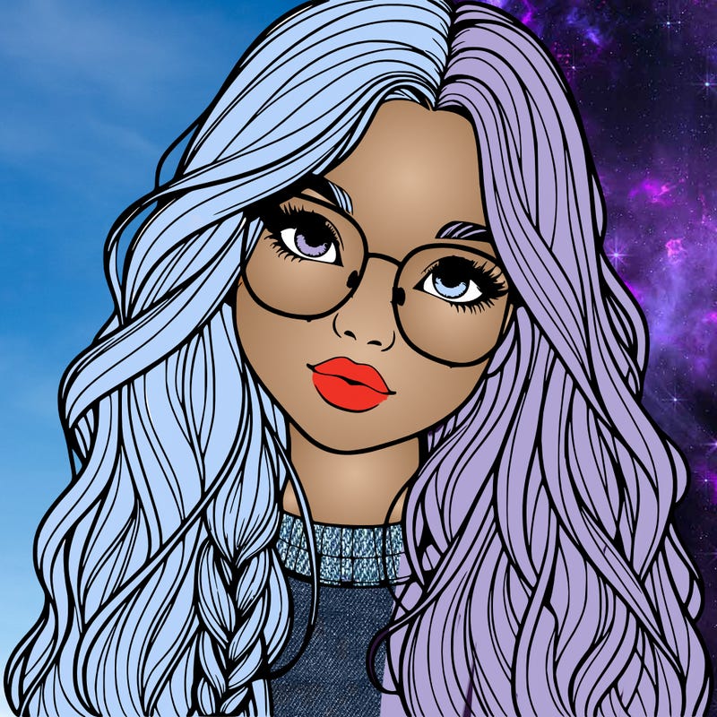 girl with long hair and freckles and glasses realistic