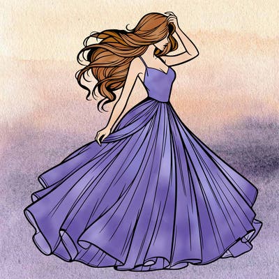 realistic woman with dress flowing in the wind