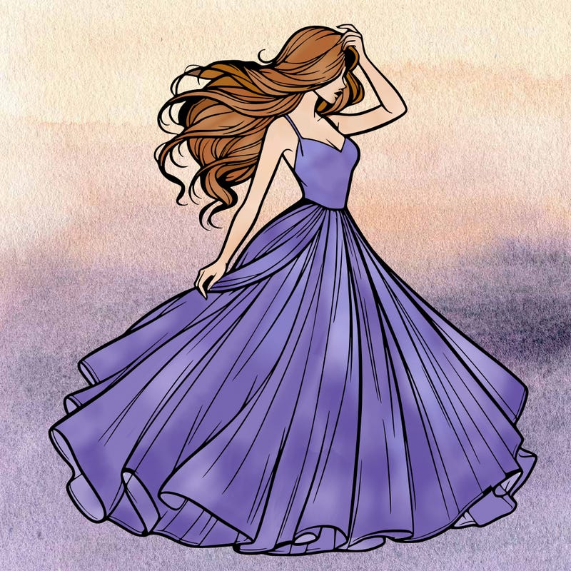 realistic woman with dress flowing in the wind