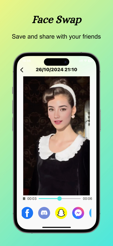 FaceMorpher - AI Swap Videos - A completed AI face swap video ready to be saved and shared on social media