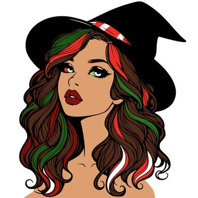 realistic witch girl with wavy hair and lips