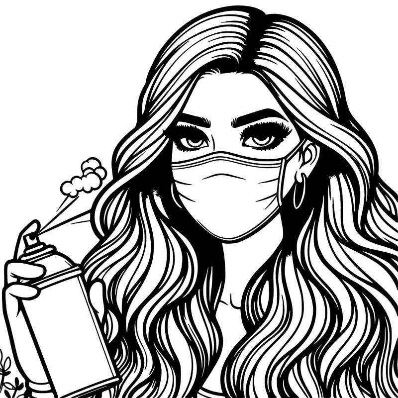 realistic beautiful girl spray painting with a mask