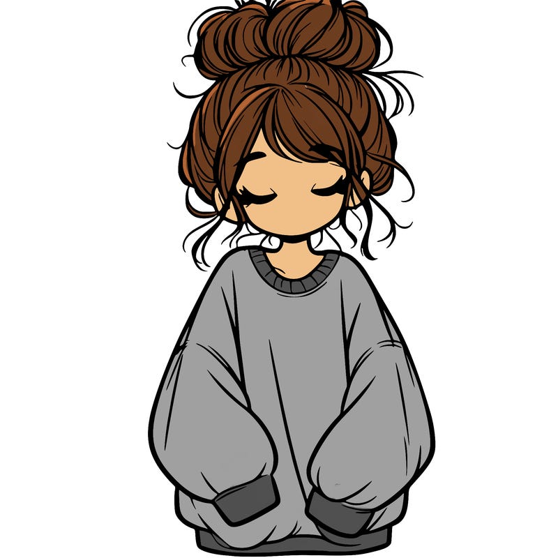 girl with baggy sweatshirt and messy bun