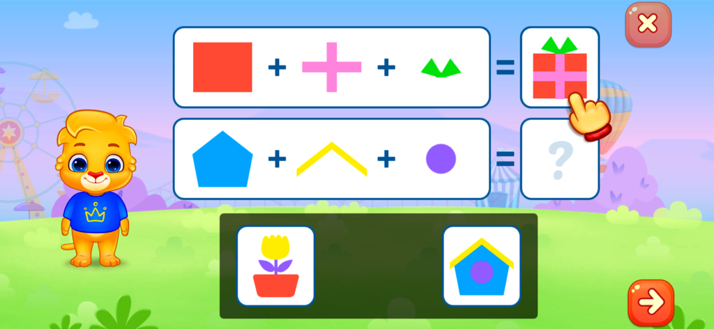 Kids Games: For Toddlers 3-5 - Juego educativo para niños que muestra cómo combinar formas geométricas para crear objetos como una caja de regalo y una casa
