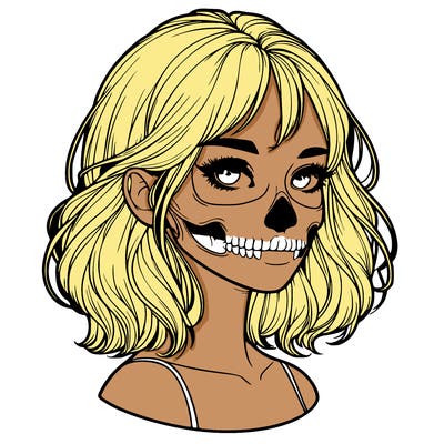 realistic girl with skull