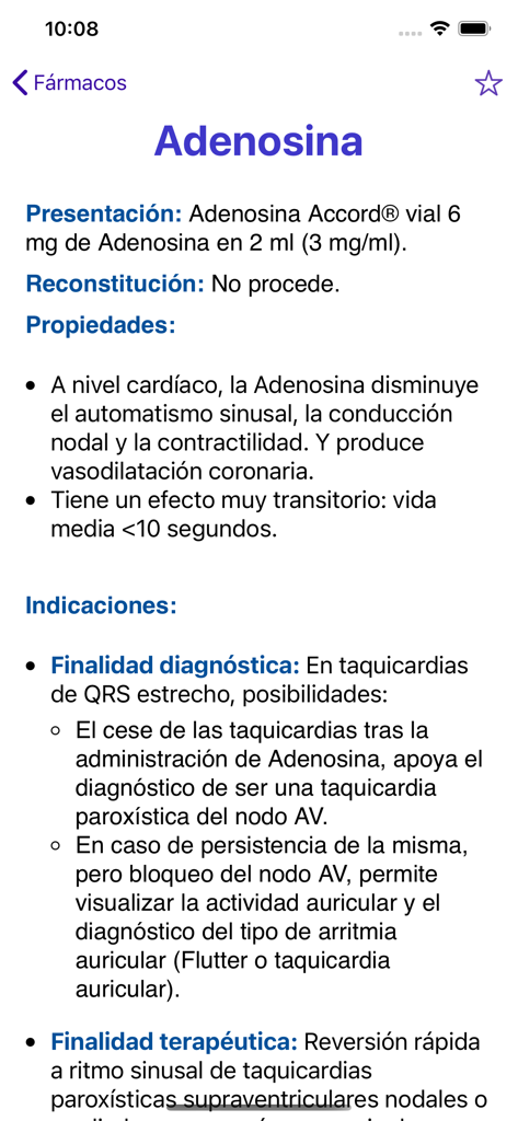 Informations détaillées sur le médicament parentéral Adenosina en espagnol.