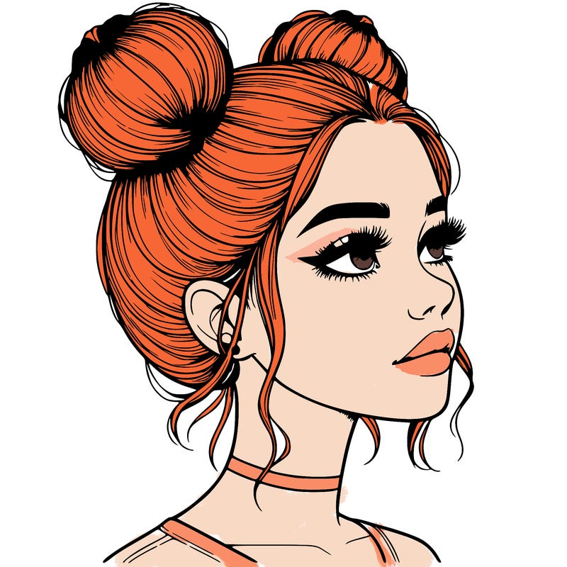 realistic girl with buns on the top of her head