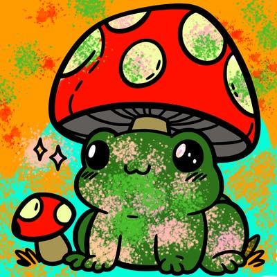 a cute frog with a mushroom hat