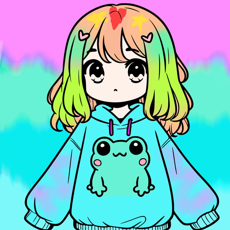 girl wearing frogging sweatshirt